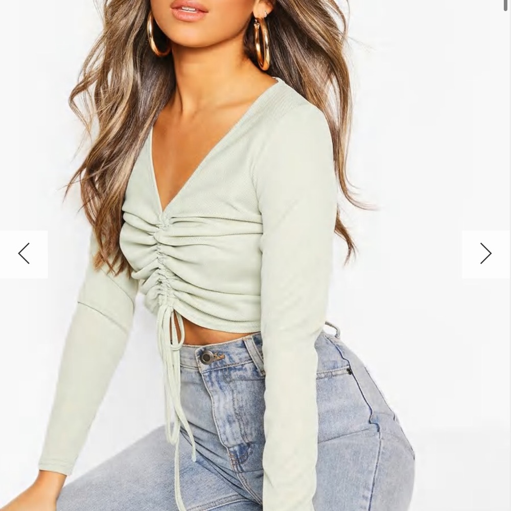 Petite ruched front ribbed top